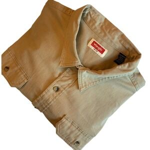 Wrangler Mens 2XL Tan Khaki Long Sleeve Button Down Work Shirt 112338612 Stretch